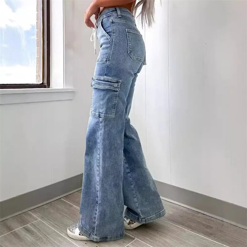 Jeans dames | Wide leg cargo jeans met hoge taille