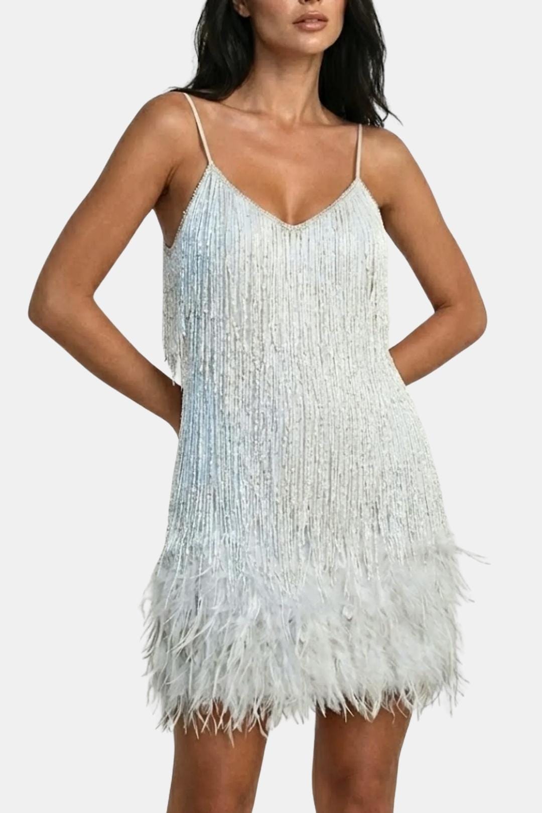 Jeena – Sequin Fringe Feather Party Dress