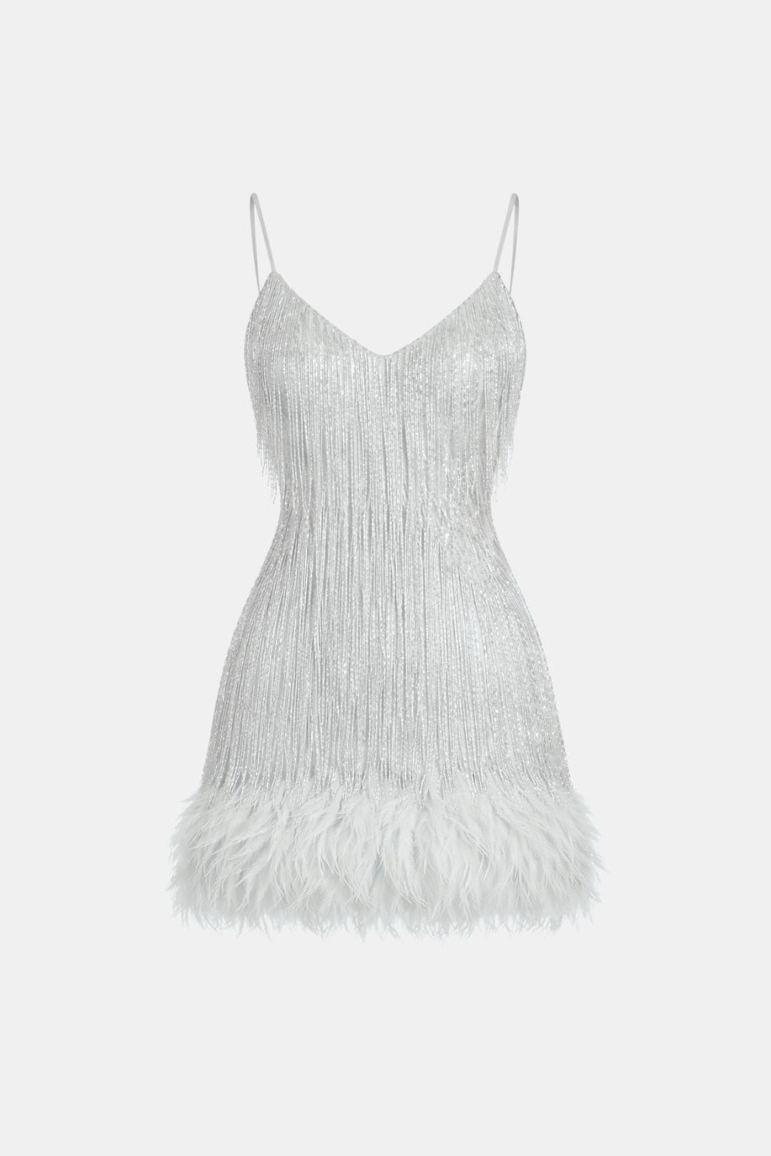 Jeena – Sequin Fringe Feather Party Dress