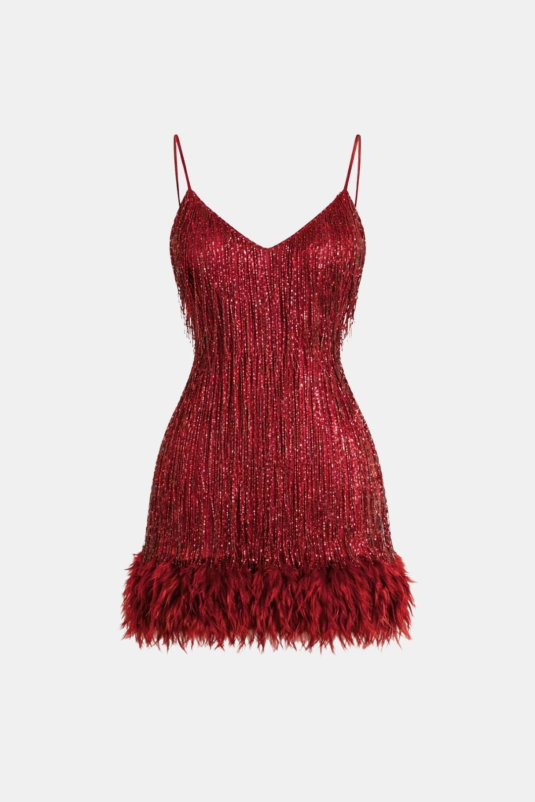 Jeena – Sequin Fringe Feather Party Dress