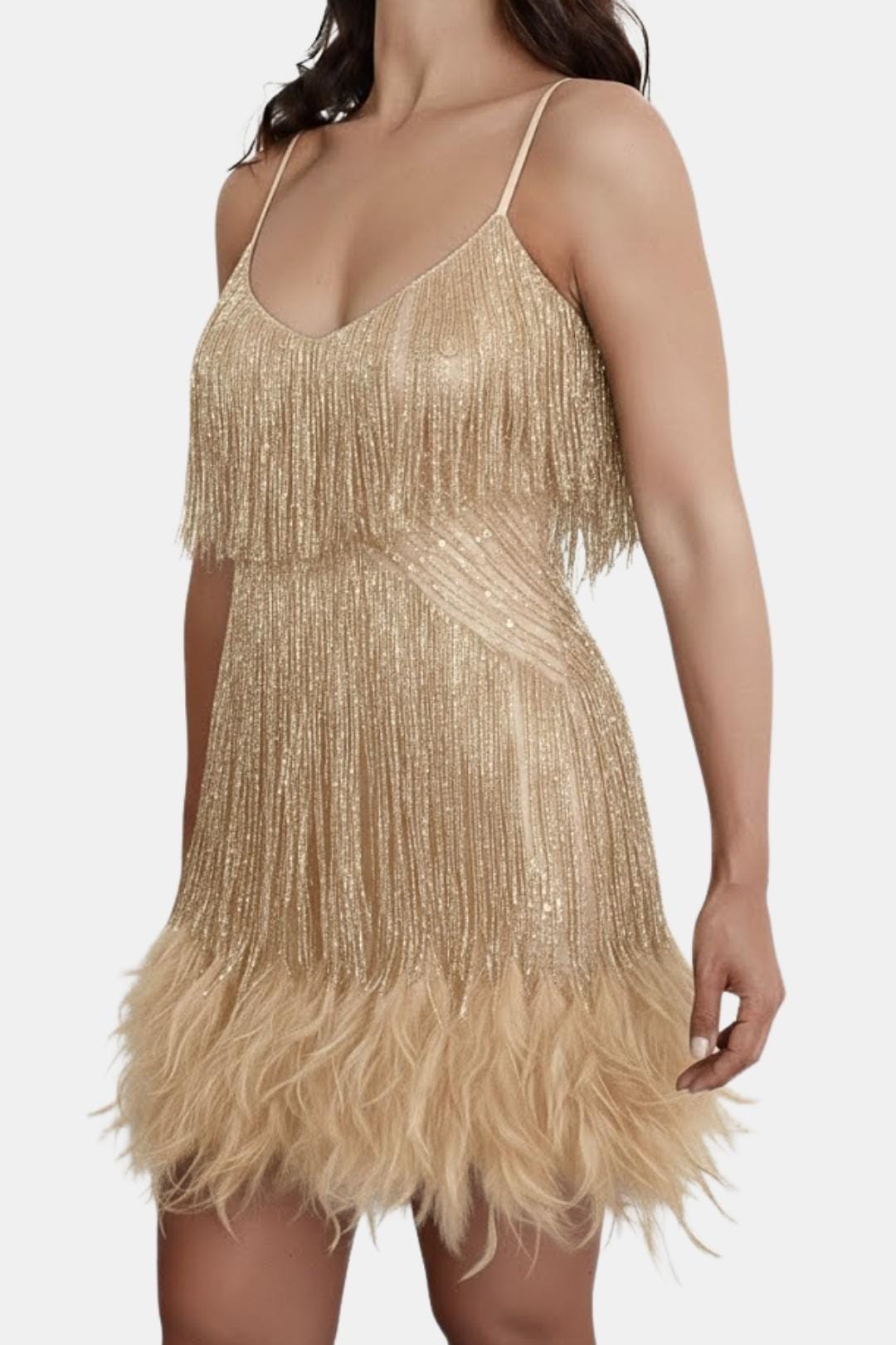 Jeena – Sequin Fringe Feather Party Dress