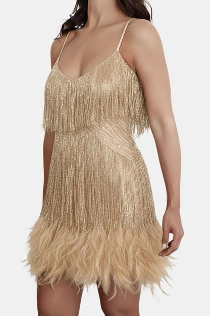 Jeena – Sequin Fringe Feather Party Dress