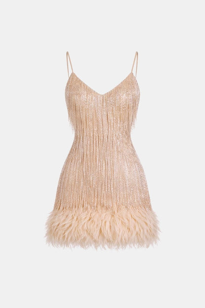 Jeena – Sequin Fringe Feather Party Dress