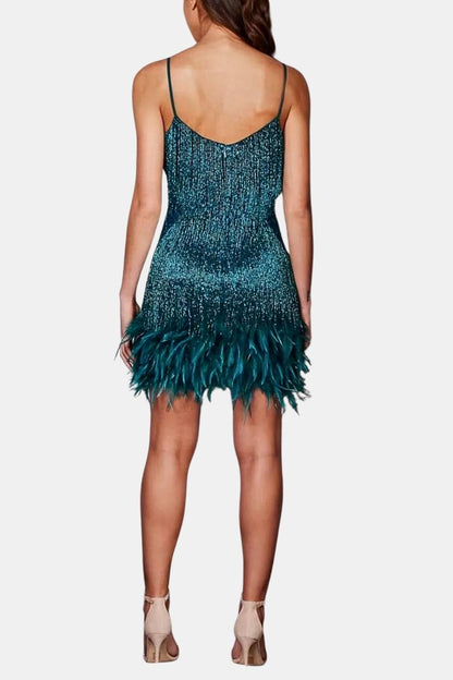 Jeena – Sequin Fringe Feather Party Dress