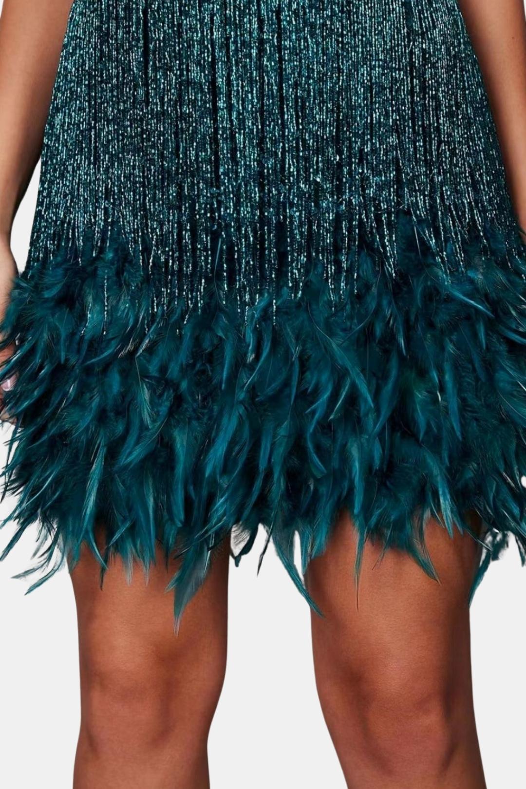 Jeena – Sequin Fringe Feather Party Dress