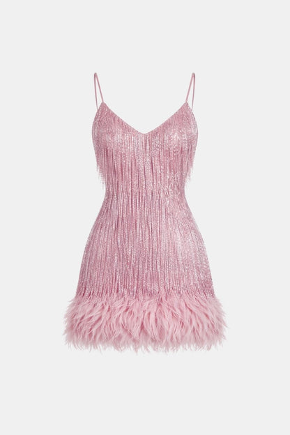 Jeena – Sequin Fringe Feather Party Dress