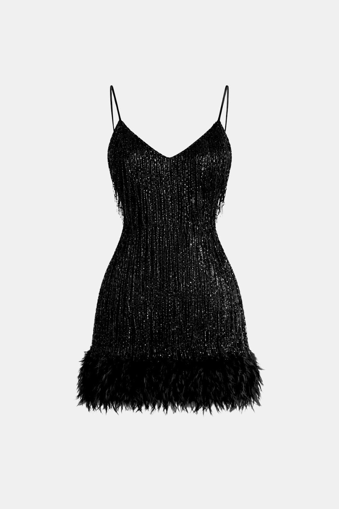 Jeena – Sequin Fringe Feather Party Dress