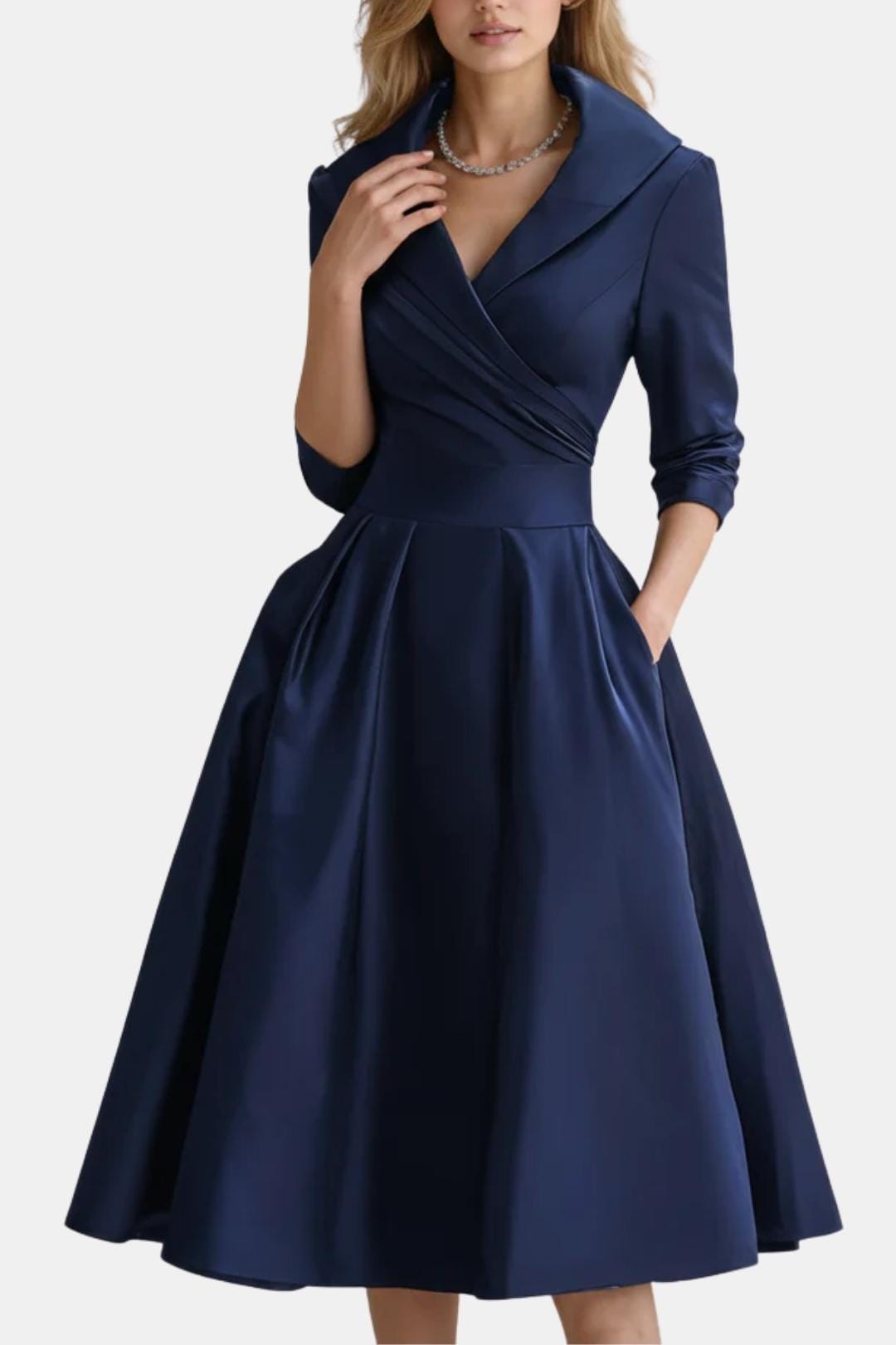Jenica - Fitted Collar Style Midi Dress