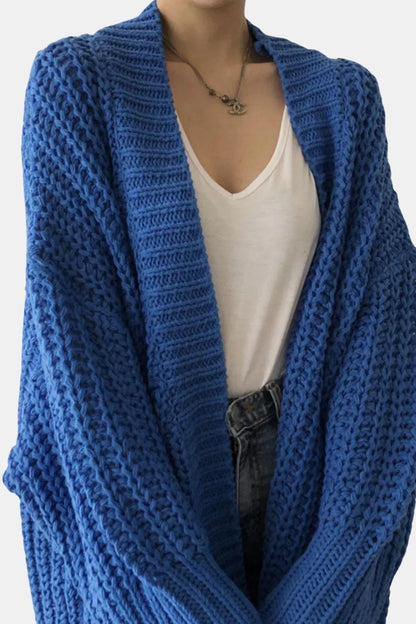 Jessa – Oversized Split Knit Cardigan in Blue