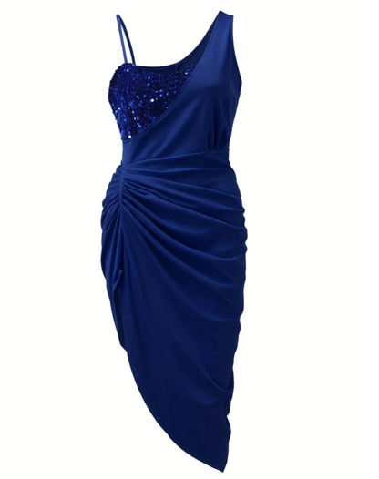Jimena | Women Asymmetrical Cocktail Dress With Draped Bodice And Flared Skirt | Party Style