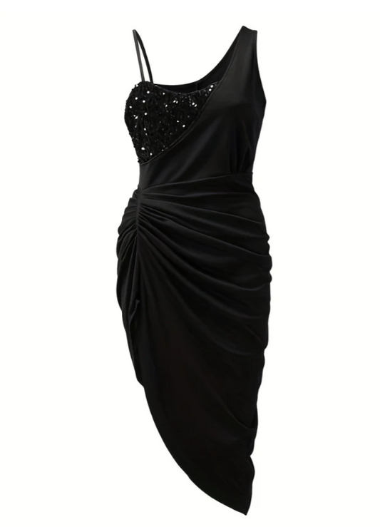 Jimena | Women Asymmetrical Cocktail Dress With Draped Bodice And Flared Skirt | Party Style