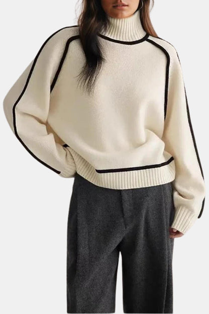 Joanna – Warm Turtleneck Sweater with Contrast Trim