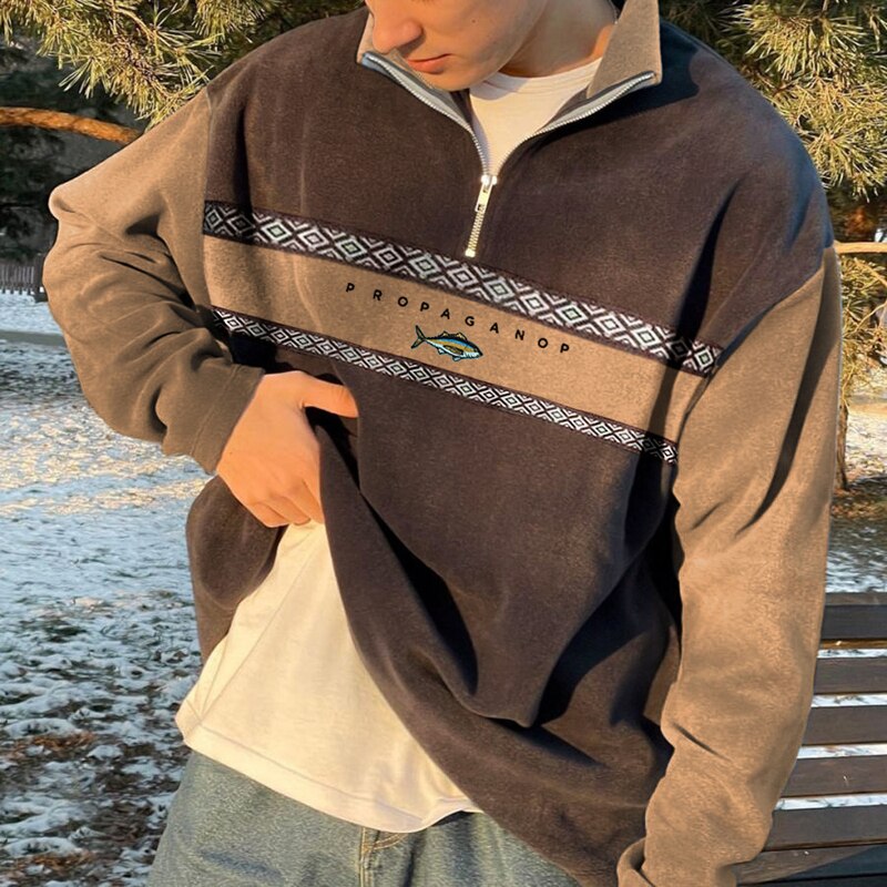 Herren Viertel-Zip Pullover | Kontrastärmel