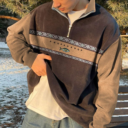 Herren Viertel-Zip Pullover | Kontrastärmel