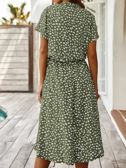 Women’s Midi Summer Dress Adjustable Waist Lightweight Printed Casual Elegant Vacation Outfit