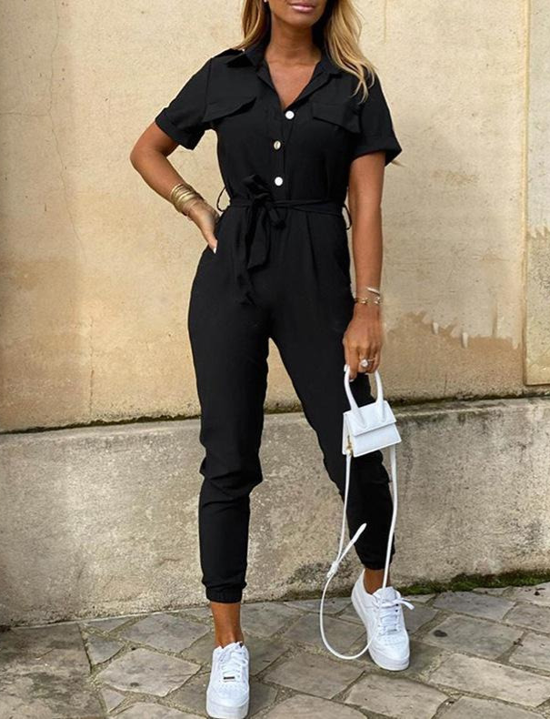 Jumpsuit dames | Zomerse jumpsuit met ceintuur en korte mouw