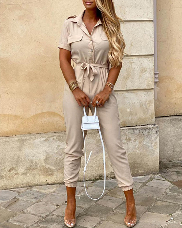 Jumpsuit dames | Zomerse jumpsuit met ceintuur en korte mouw
