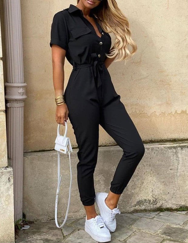 Jumpsuit dames | Zomerse jumpsuit met ceintuur en korte mouw
