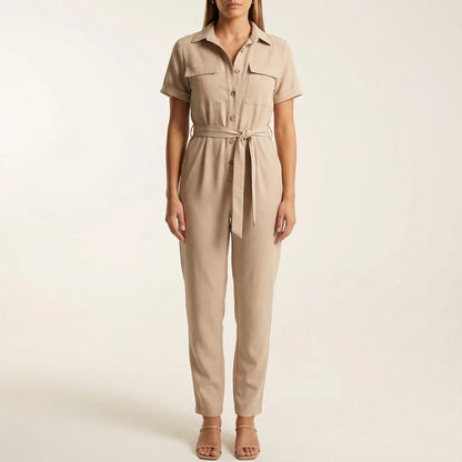 Jumpsuit dames | Zomerse jumpsuit met ceintuur en korte mouw