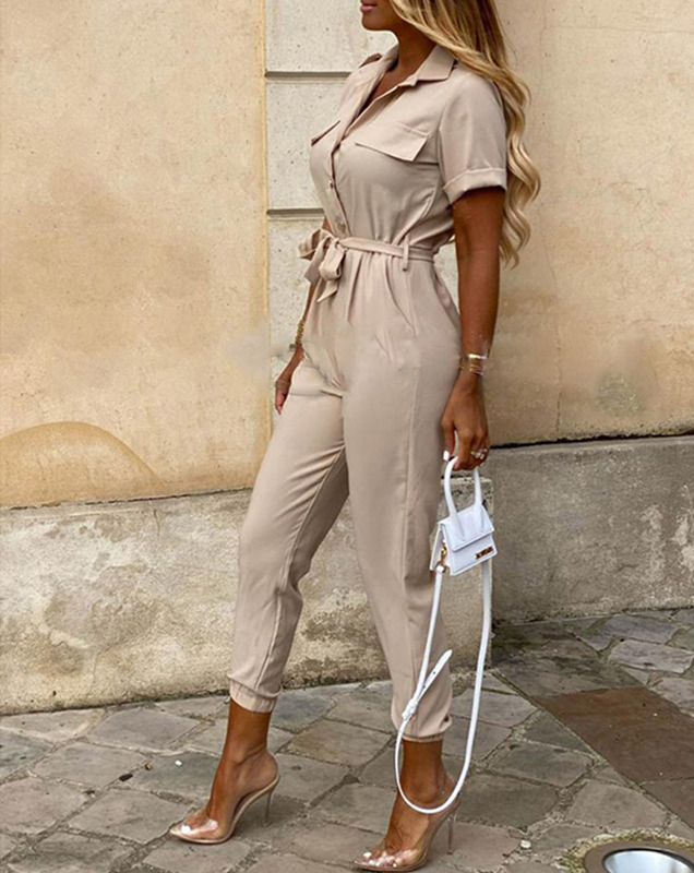 Jumpsuit dames | Zomerse jumpsuit met ceintuur en korte mouw