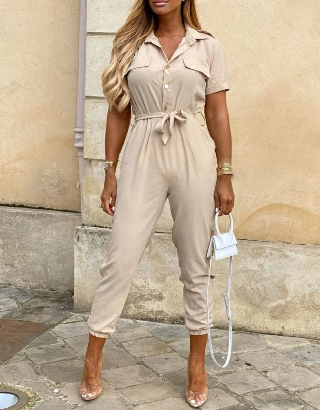Jumpsuit dames | Zomerse jumpsuit met ceintuur en korte mouw