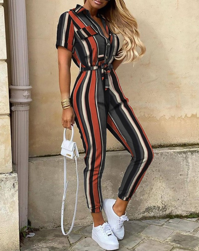 Jumpsuit dames | Zomerse jumpsuit met ceintuur en korte mouw