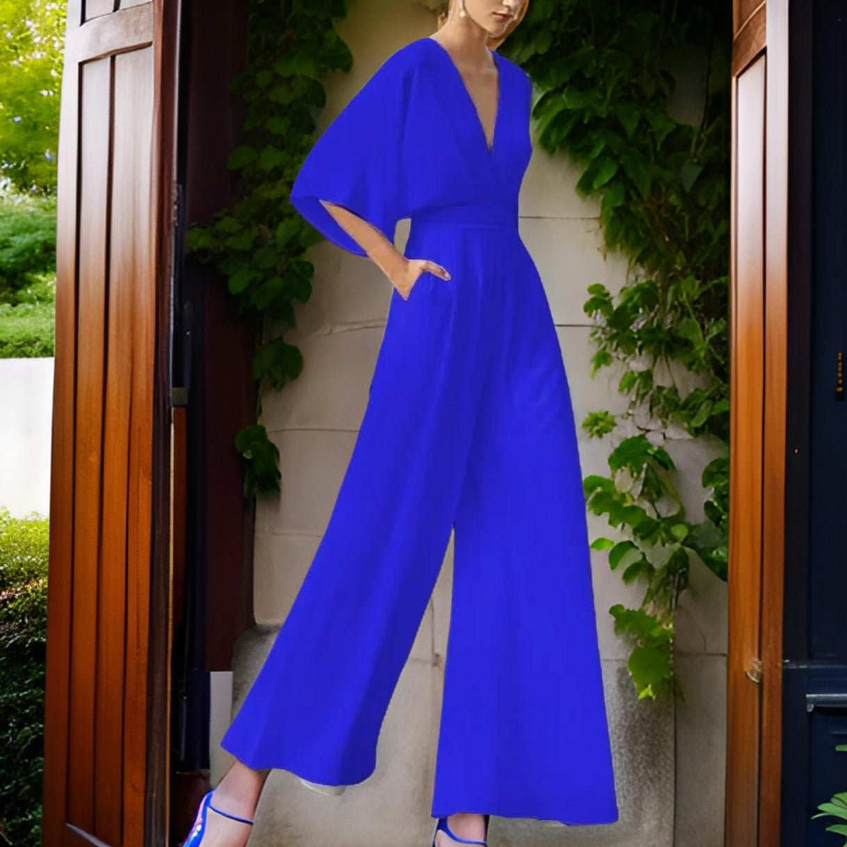 V-hals Jumpsuit met Driekwart Mouwen - Aurora Chic