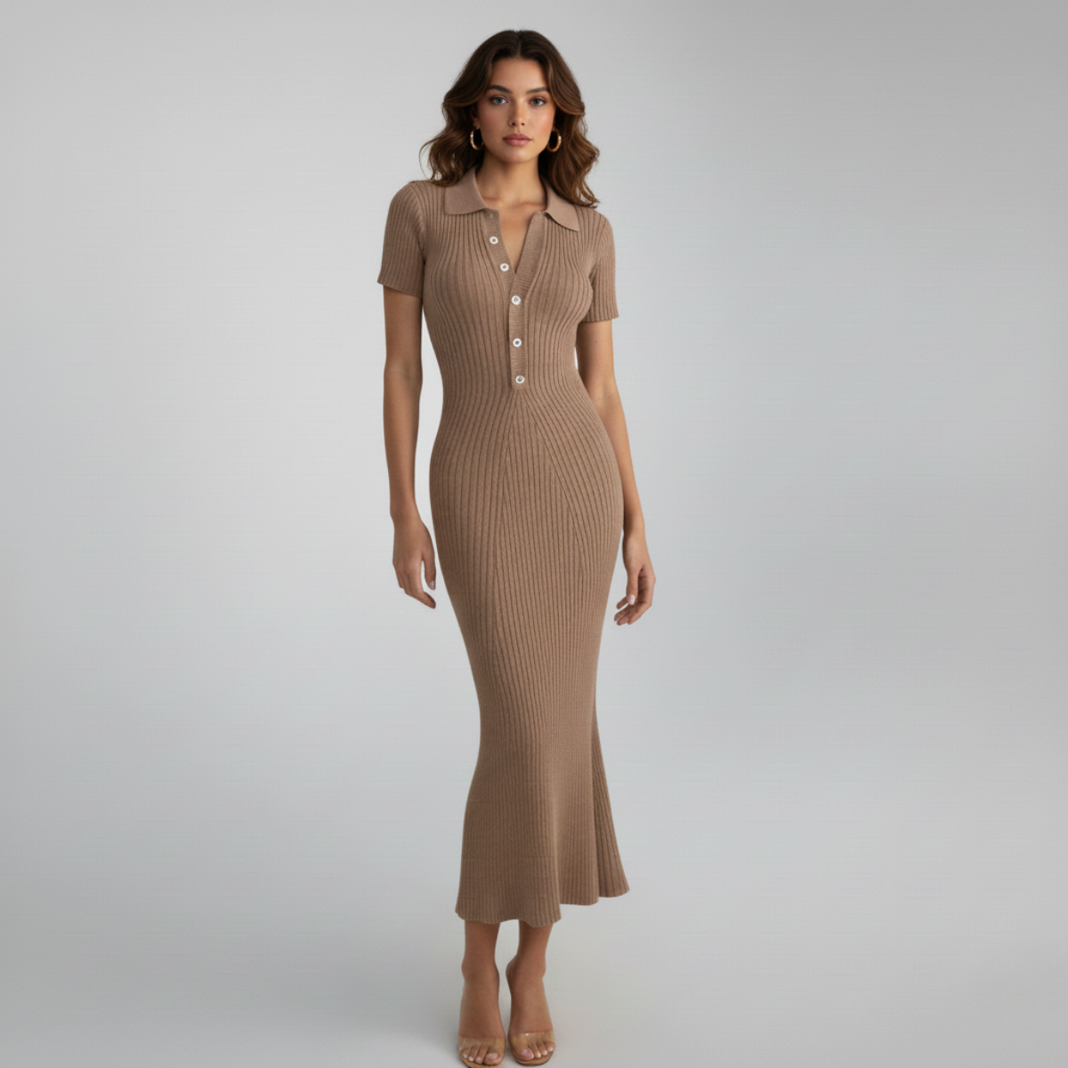 Jurk dames | Gebreide jurk met midi lengte en comfortabele pasvorm