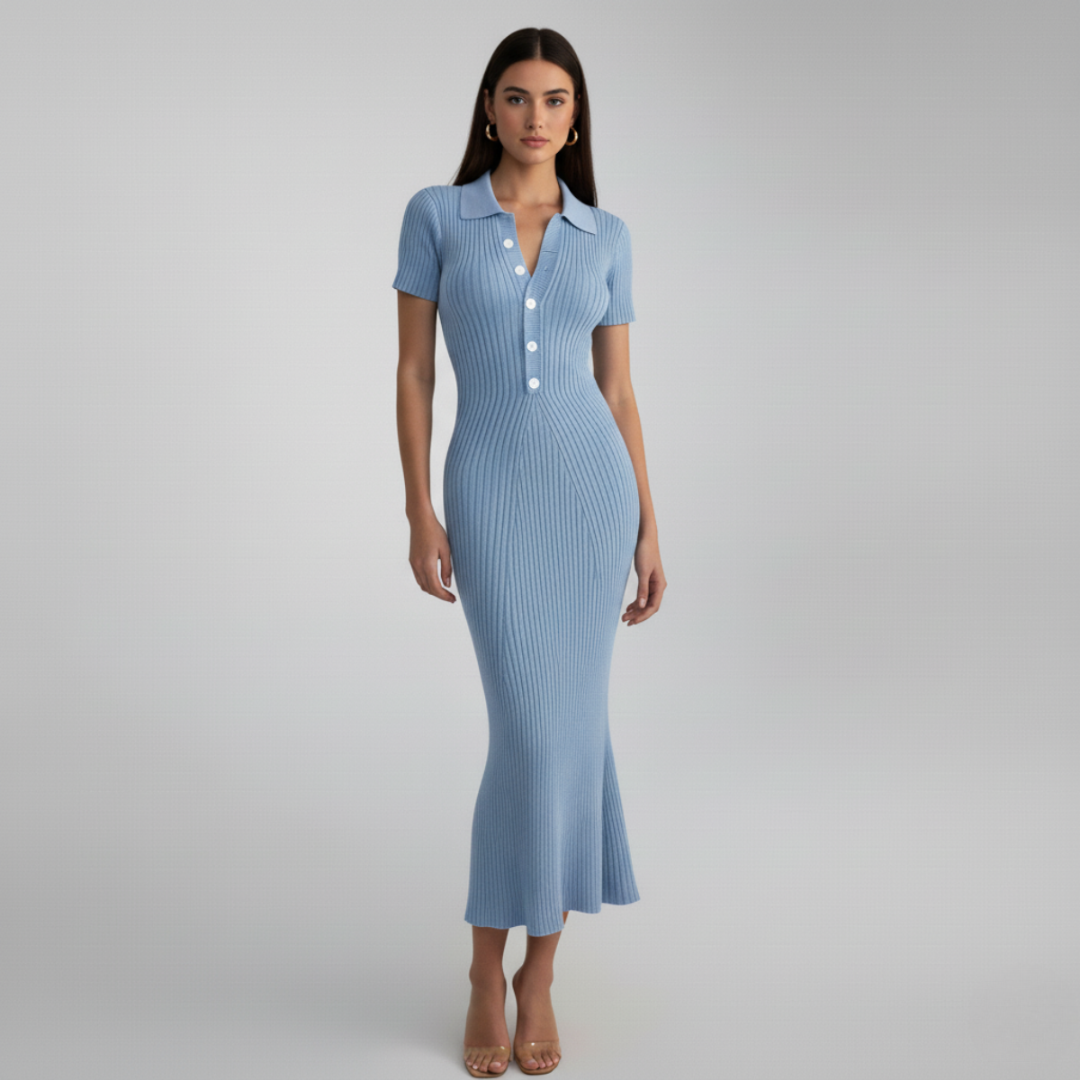 Jurk dames | Gebreide jurk met midi lengte en comfortabele pasvorm