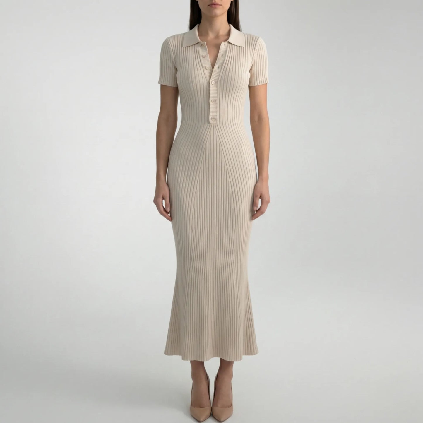 Jurk dames | Gebreide jurk met midi lengte en comfortabele pasvorm