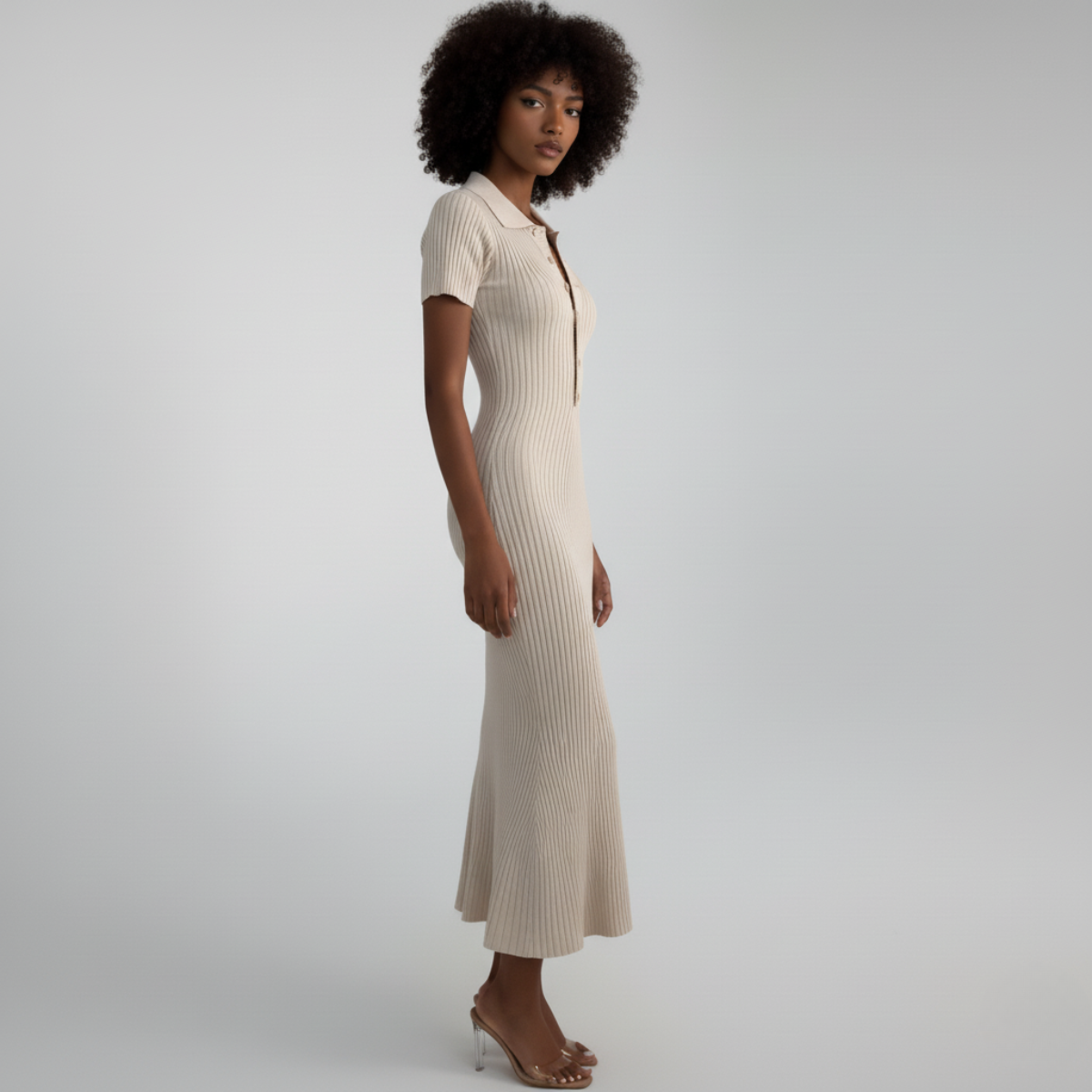 Jurk dames | Gebreide jurk met midi lengte en comfortabele pasvorm