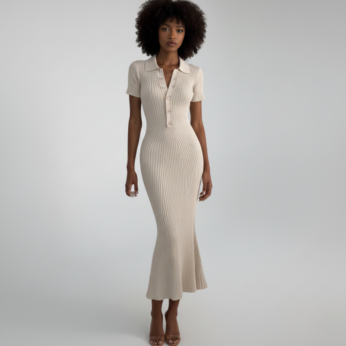 Jurk dames | Gebreide jurk met midi lengte en comfortabele pasvorm