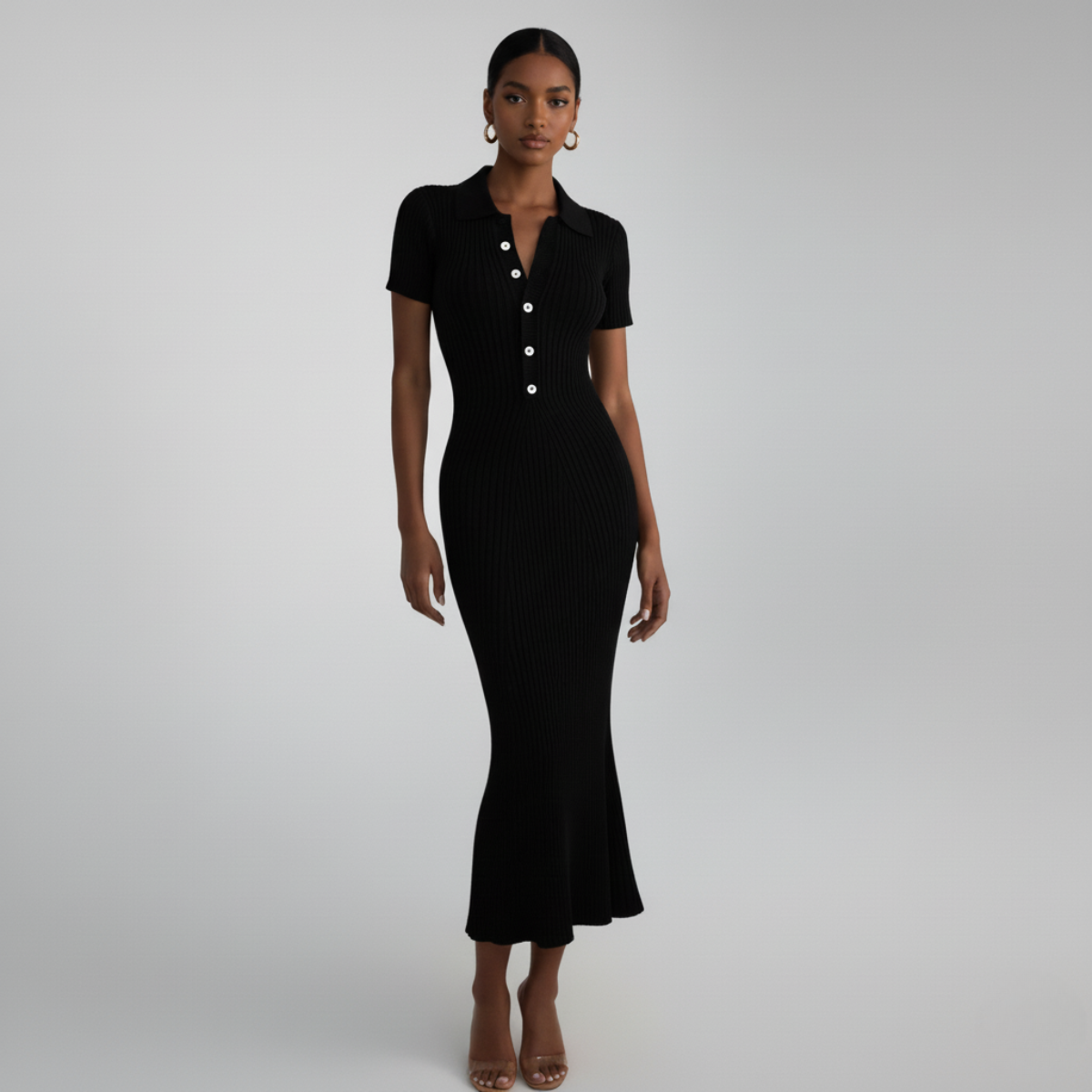 Jurk dames | Gebreide jurk met midi lengte en comfortabele pasvorm