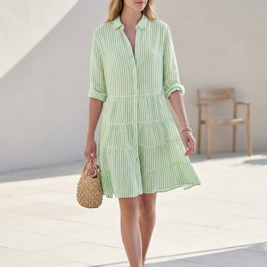 Jurk dames | Shirt jurk met tiered design en korte mouw