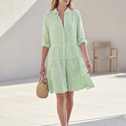 Jurk dames | Shirt jurk met tiered design en korte mouw