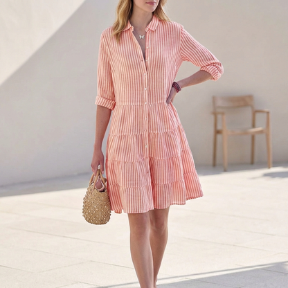 Jurk dames | Shirt jurk met tiered design en korte mouw