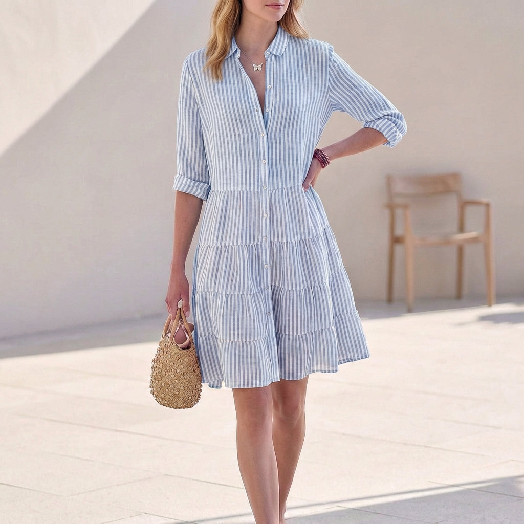 Jurk dames | Shirt jurk met tiered design en korte mouw