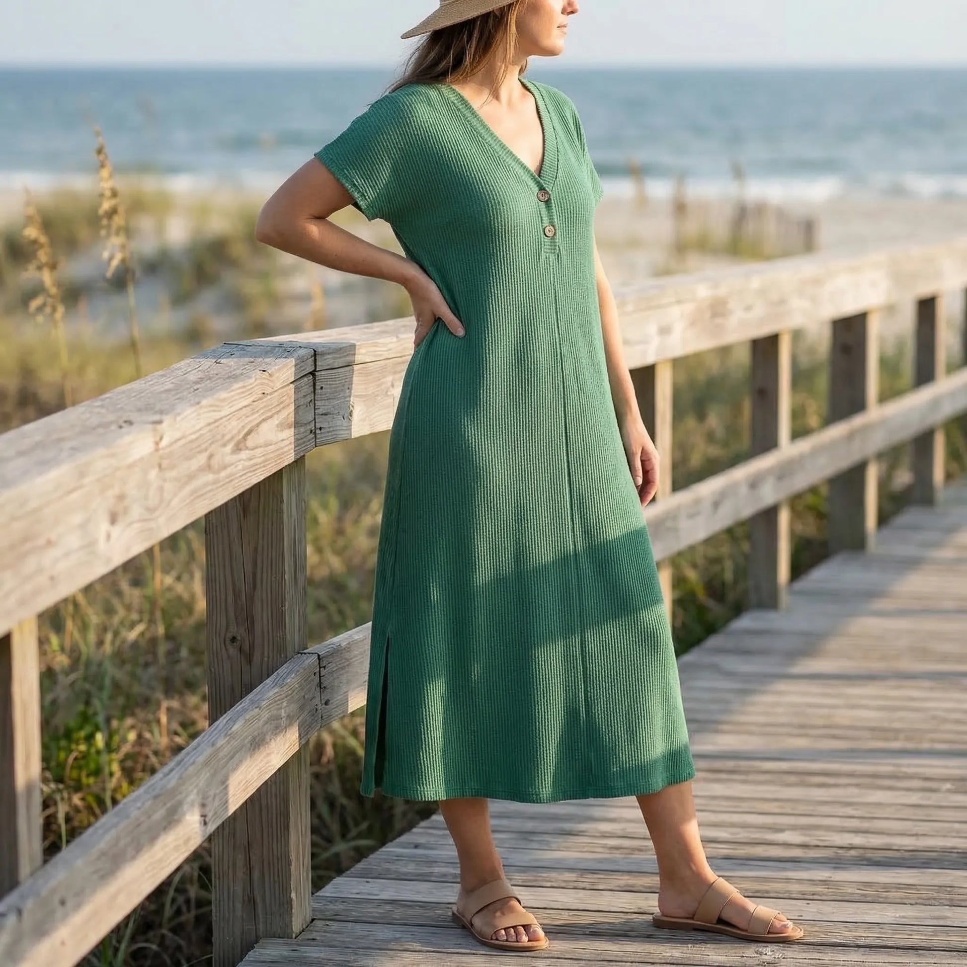 Jurk dames | Zomerjurk met v-hals en korte mouw