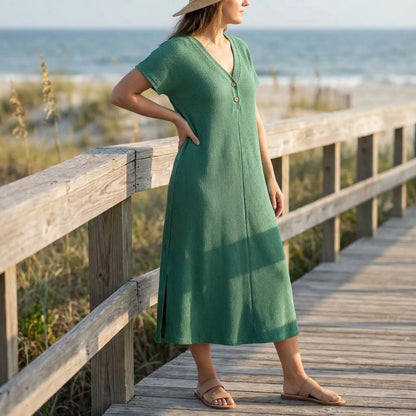 Jurk dames | Zomerjurk met v-hals en korte mouw