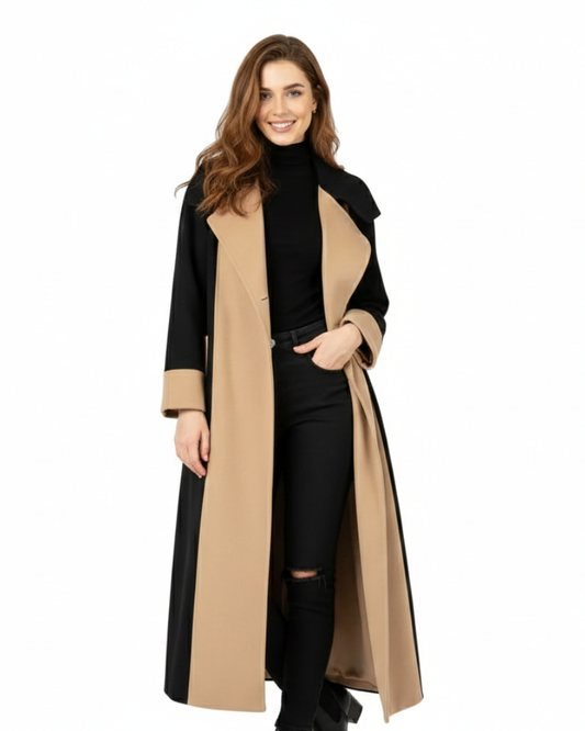 Katherine Manteau Femme Bicolore – Coupe Droite, Longueur Mi-Cuisse & Style Quotidien