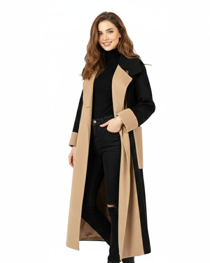 Katherine Manteau Femme Bicolore – Coupe Droite, Longueur Mi-Cuisse & Style Quotidien