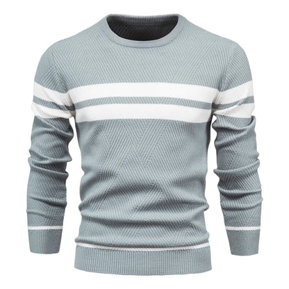 Men’s Knitted Crew Neck Jumper – Soft Wool Blend Stylish Casual Layering with Modern Stripe Detail