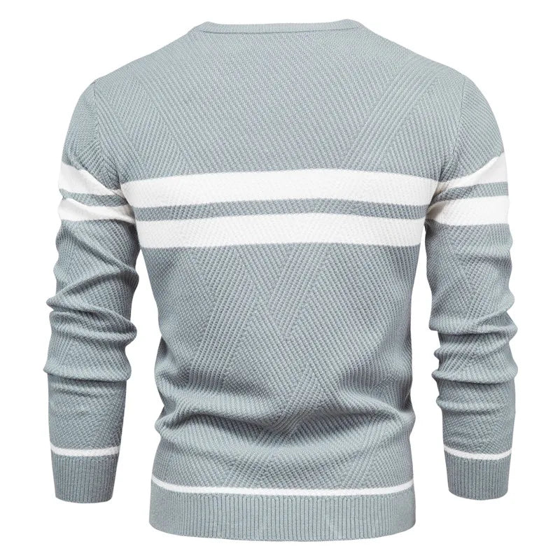 Men’s Knitted Crew Neck Jumper – Soft Wool Blend Stylish Casual Layering with Modern Stripe Detail