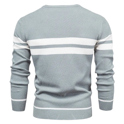 Men’s Knitted Crew Neck Jumper – Soft Wool Blend Stylish Casual Layering with Modern Stripe Detail