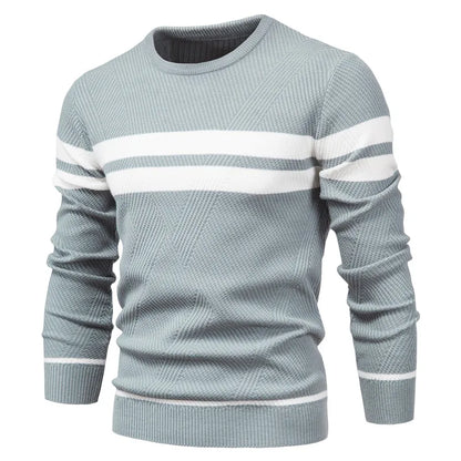 Men’s Knitted Crew Neck Jumper – Soft Wool Blend Stylish Casual Layering with Modern Stripe Detail