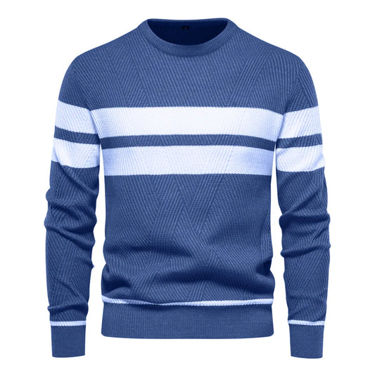 Men’s Knitted Crew Neck Jumper – Soft Wool Blend Stylish Casual Layering with Modern Stripe Detail