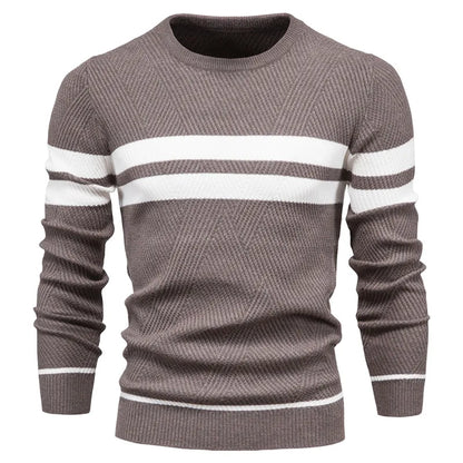 Men’s Knitted Crew Neck Jumper – Soft Wool Blend Stylish Casual Layering with Modern Stripe Detail