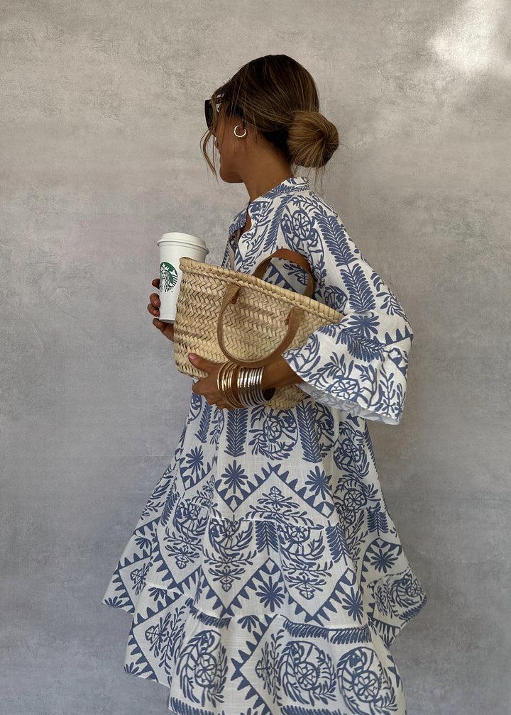 Women's Boho Print V-Neck 3/4 Sleeve Swing Dress