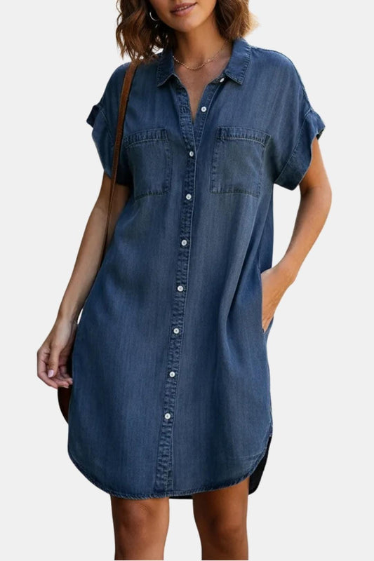 Kaiah – Button Front Casual Mini Denim Dress