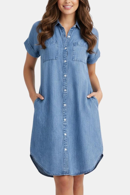Kaiah – Button Front Casual Mini Denim Dress